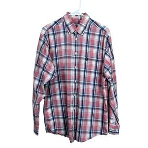 Southern Proper Men Sz Medium Pink Blue Plaid 100% Cotton Button Down Shirt EUC